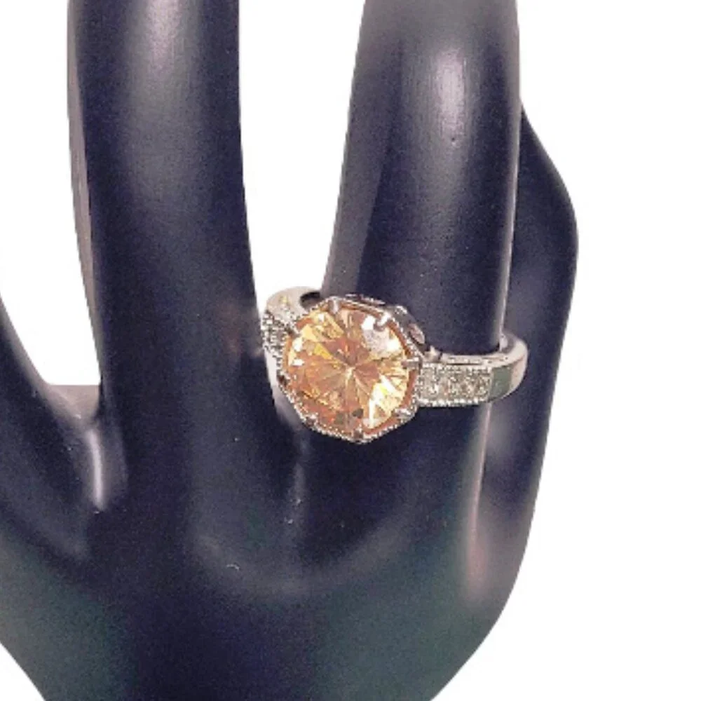 Peach Crystal Stone Octagon Ring